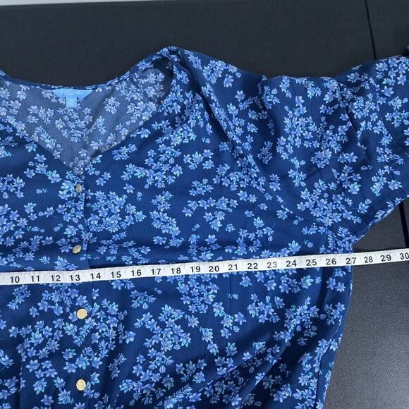Draper James Womens Floral Button Up Bodysuit Size 2X Blue Ruffle Cottagecore - Picture 6 of 8